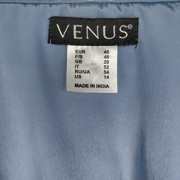 Venus Size 14 Blue Gray Metallic Ruffle Collar Short Cap Sleeve Top - Picture 10 of 10